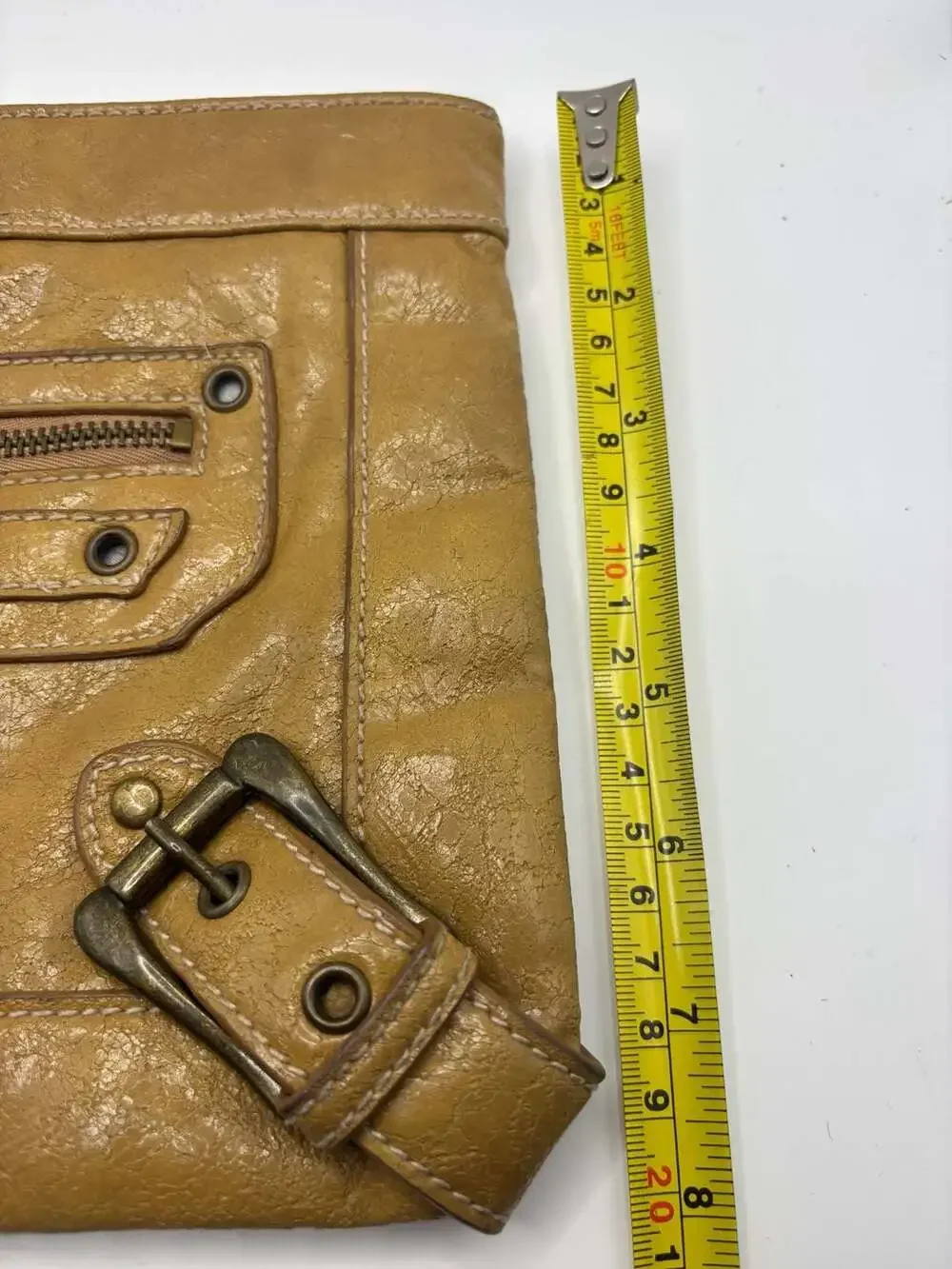 Steve Madden Tan Faux Leather Crossbody Clutch with Buckle Details